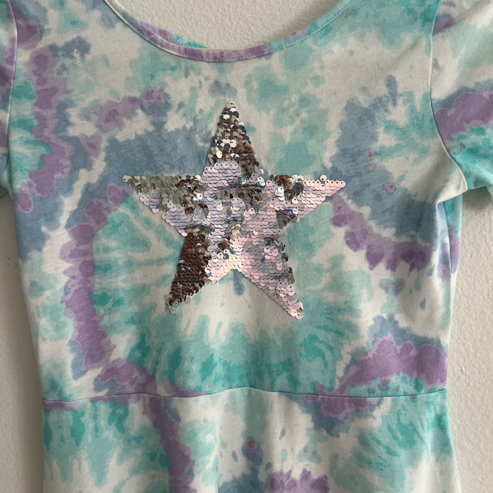 Blue and Green tye-dye Casual Sundress with Scoop Neck - Picture 2 of 16